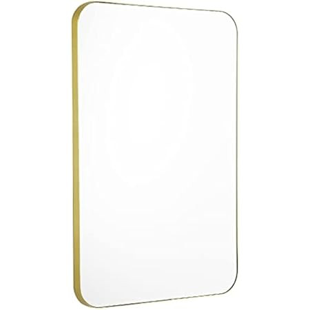 ANDY STAR Gold Bathroom Mirror,22x30'' Brushed Brass Metal Frame Rounded Corner Wall Mirror,Rectangl | Amazon (US)