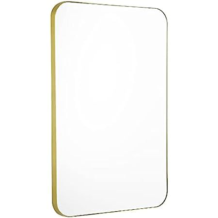 ANDY STAR Gold Bathroom Mirror,22x30'' Brushed Brass Metal Frame Rounded Corner Wall Mirror,Rectangl | Amazon (US)