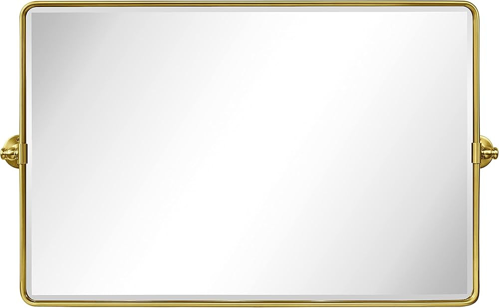 TEHOME 24 x 38'' Horizontal Farmhouse Gold Metal Framed Pivot Rectangle Bathroom Mirror Tilting B... | Amazon (US)