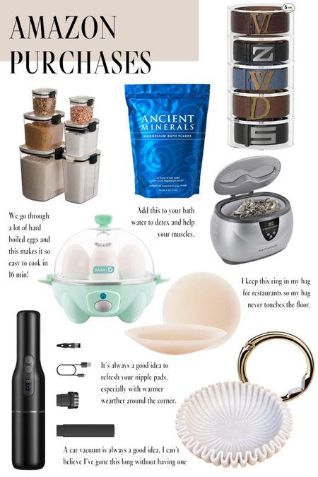 What in the world did we do before Amazon existed? Here are a few of my recent Amazon purchases that have helped make my life so much easier.  Ya’ll…this egg cooker has been a game changer for my family and so has the car vacuum cleaner.  

Egg cooker, Amazon finds, belt holder, storage container, jewelry cleaner, portable vacuum, bag hook, bath flakes

#LTKhome #LTKover40 #LTKstyletip