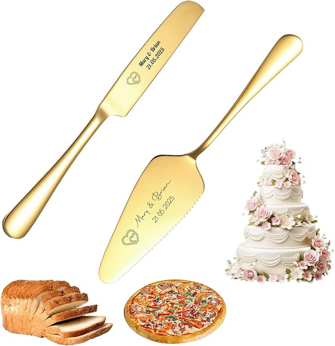 Personalized Wedding Cake Knife and Server Set, Custom Engraved Bridal Cake Cutting Set with Gift... | Amazon (US)