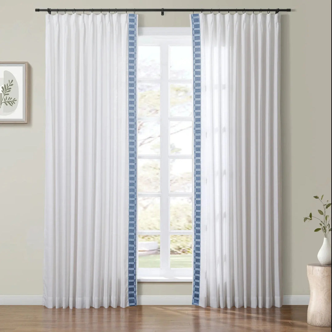 Patti Linen Curtains with Border Trim (Sold per Pair) | TWOPAGES