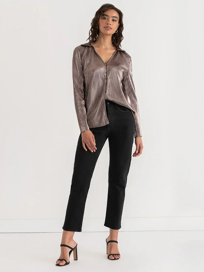 Plisse Button-Up Blouse | Rickis | Ricki's