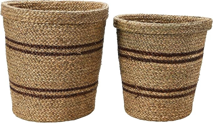 Creative Co-Op Hand-Woven Seagrass Storage Brown Stripes Basket, Natural, 2 | Amazon (US)