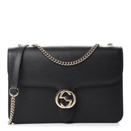 GUCCI Dollar Calfskin Interlocking G Shoulder Bag Black | Fashionphile