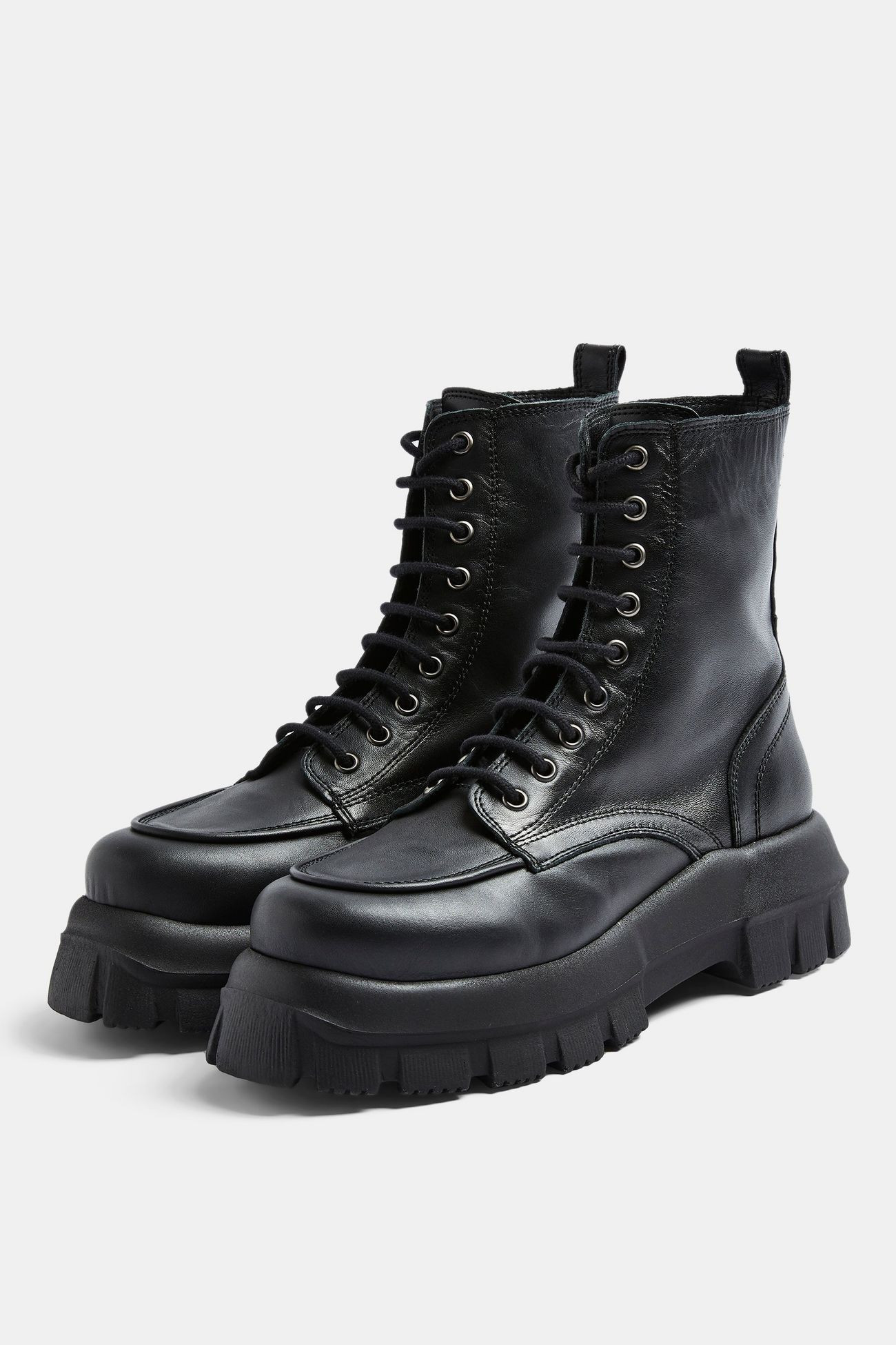 AVA Black Leather Chunky Lace Up Boots | Topshop US