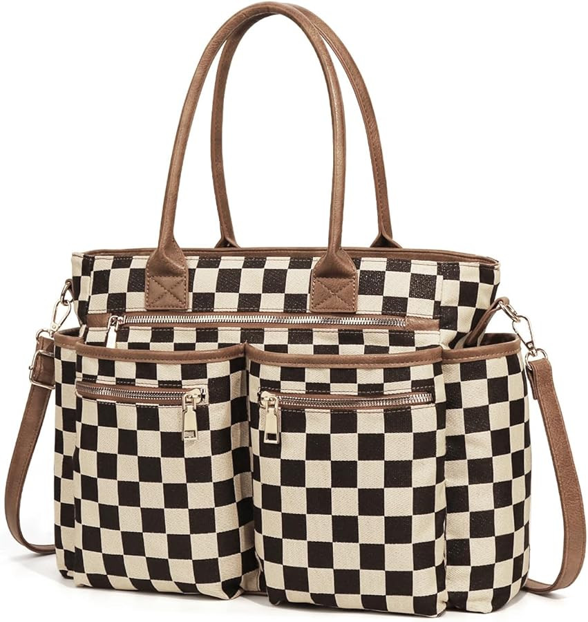 Checkered Tote Bags for Women Large Crossbody Tote Handbag with Zipper Trendy Shoulder Purse for ... | Amazon (CA)