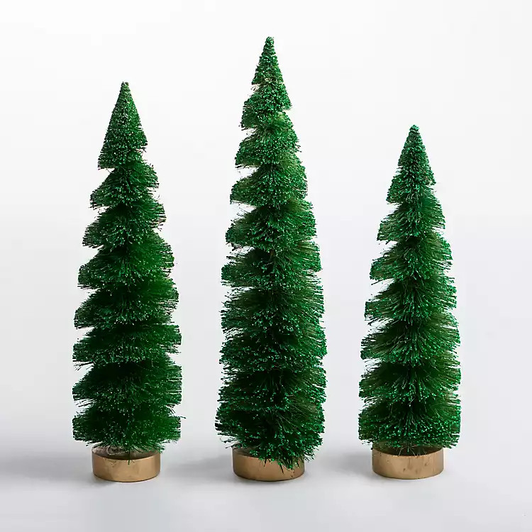 New! Green Swirl Bottle Brush Christmas Trees, Set of 3 | Kirkland's Home