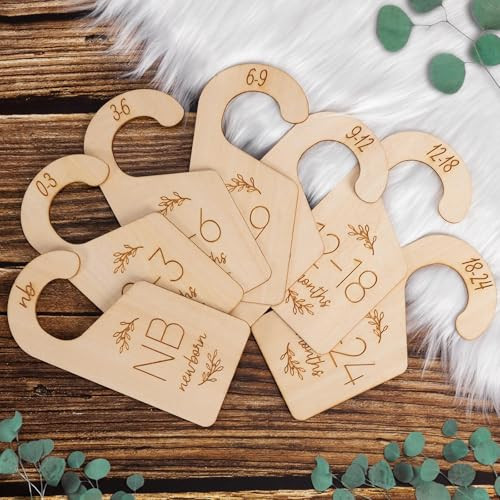 Baby Closet Dividers for Clothes Organizer - Set of 7 Adorable Wooden Double-Sided Baby Clothes Size Hanger Organizer from Newborn to 24 Months for Nursery Beautiful Decor | Amazon (US)