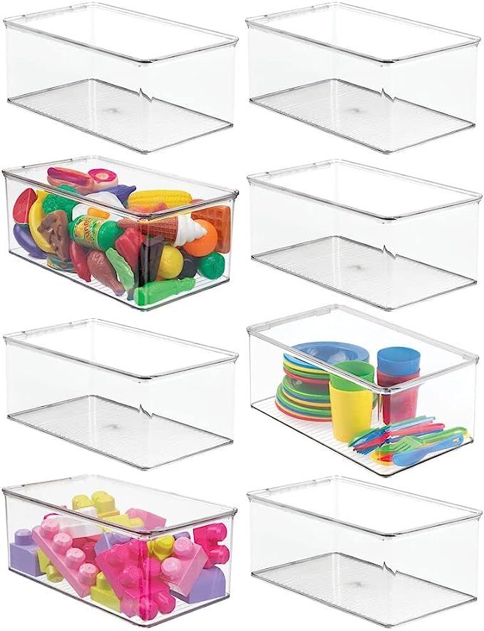 mDesign Plastic Stackable Deep Rectangular Storage Bin, Drawer or Cabinet Organizer with Lid, Con... | Amazon (US)