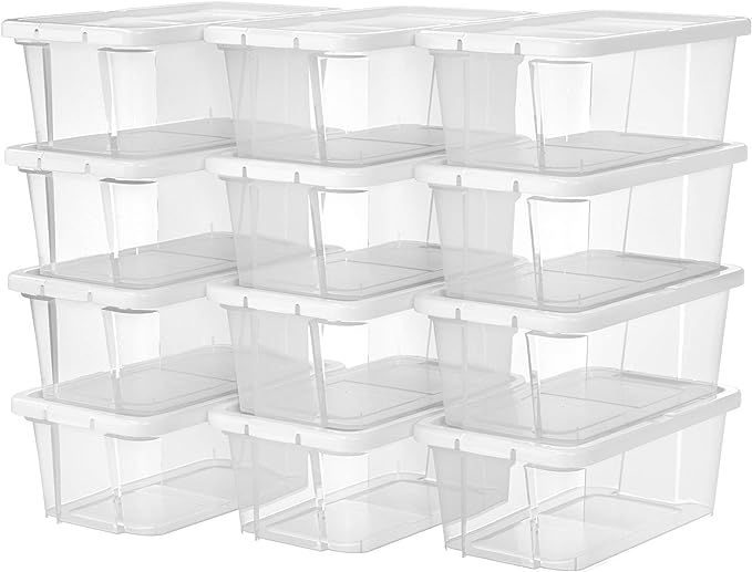 SONGMICS Set of 12 Shoe boxes Storage boxes for shoes Shoe storage box Transparent With plastic l... | Amazon (UK)