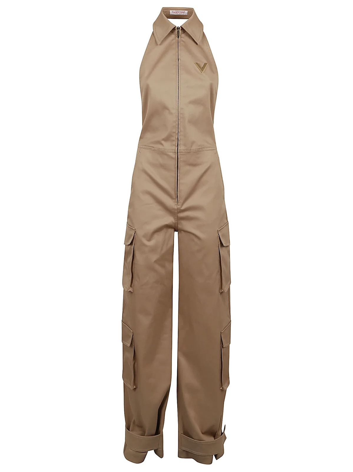 Valentino	Logo Plaque Open Back Cargo Jumpsuit | Cettire Global