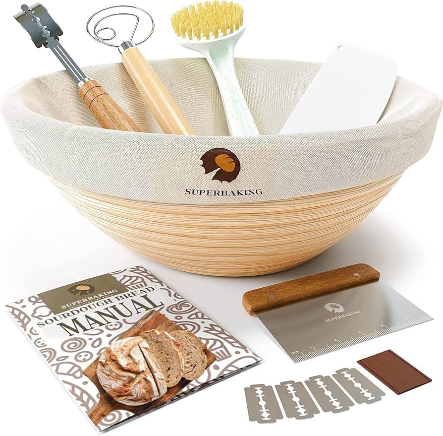 Superbaking Bread Proofing Basket, Round 9 inch Sourdough Starter Kit, Proofing Basket for Bread ... | Amazon (US)