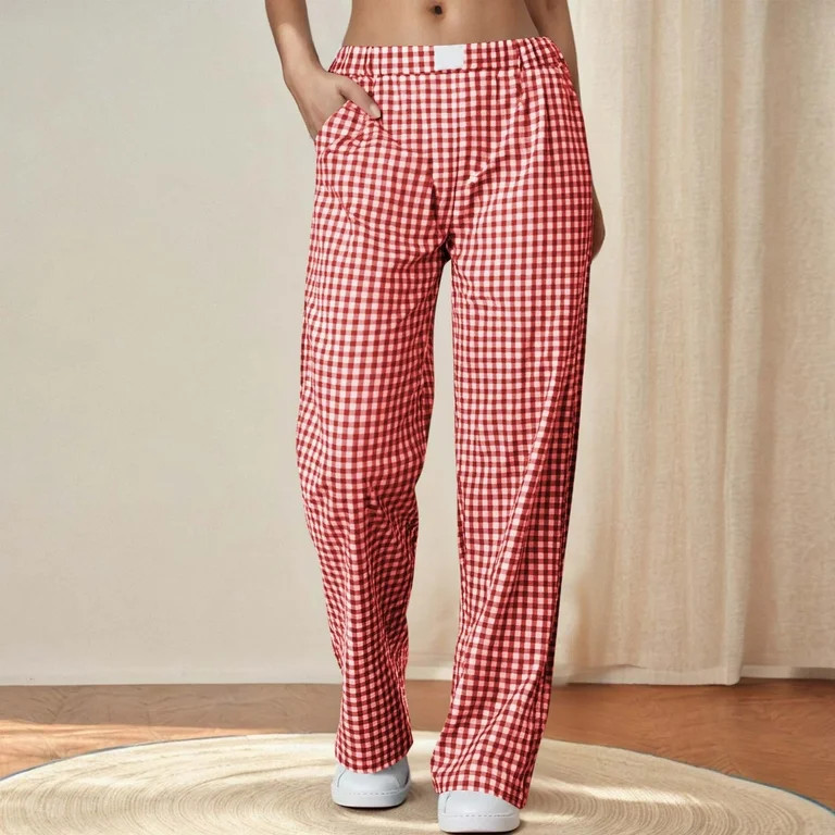 Kilaqueen Women's Striped Gingham Boxer Pant Wide Leg Elastic Waist Pajama Lounge Pj Casual Plaid... | Walmart (US)