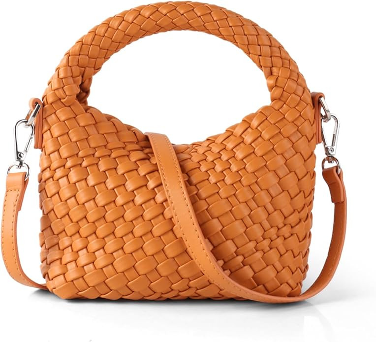Woven Crossbody Bag Small Tote Cute Purse for Women,Top Handle Handbag Pu Leather Shoulderbag wit... | Amazon (US)