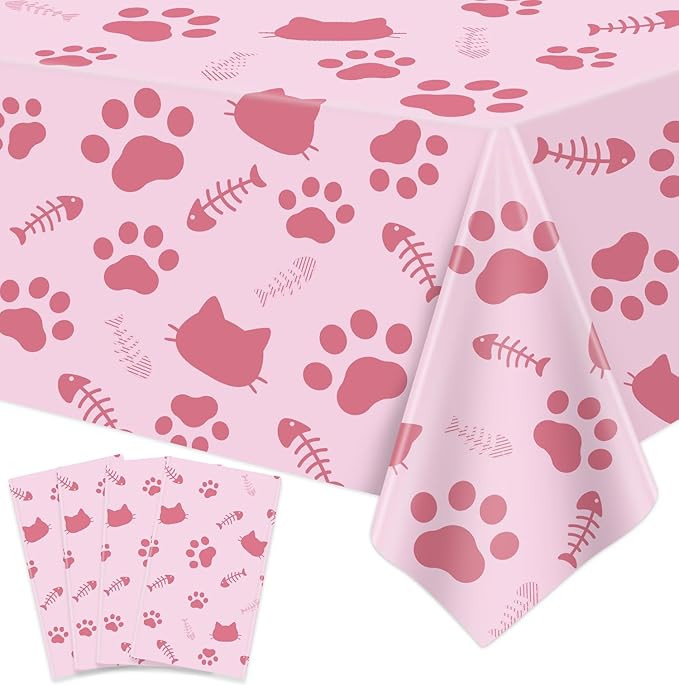 4 Pack Cat Tablecloth Paw Print Tablecloth Cat Themed Table Cover Cats Dogs Plastic Tablecover Bo... | Amazon (US)