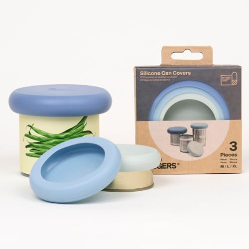 Food Huggers 3 Can Covers | Reusable Can Lids Snugly Seal Cans and Jars | 100% Food Grade Durable Silicone | Plastic Free (Blue) | Amazon (US)