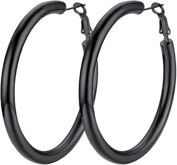 Classic Hoop Earrings for Women Stainless Steel/18K Gold Plated/Black Earrings, Chunky Hoops Earr... | Amazon (US)
