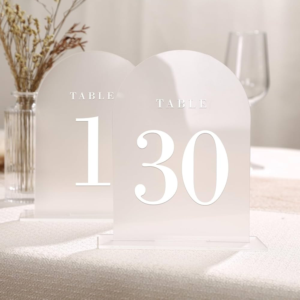 UNIQOOO Frosted Arch Wedding Table Numbers with Stands 1-30, 5x7" Acrylic Display Signs and Holde... | Amazon (US)