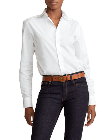 Ralph Lauren Collection High-Low Cotton Boyfriend Blouse, White | Neiman Marcus