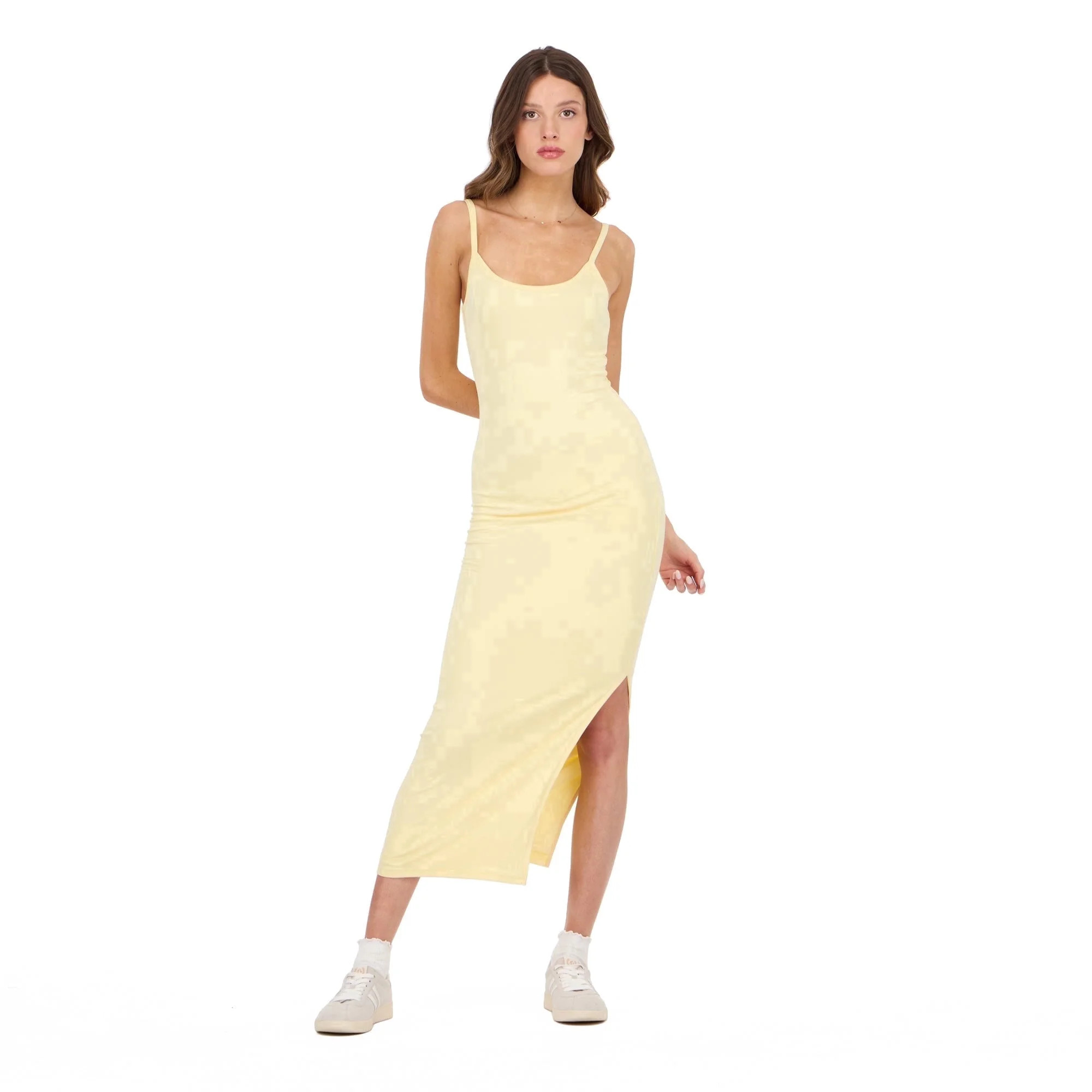 Forever 21 Women’s Rib Midi Dress with Slight Scoop Back, Slim Fitted Silhouette and Stretch Fa... | Walmart (US)