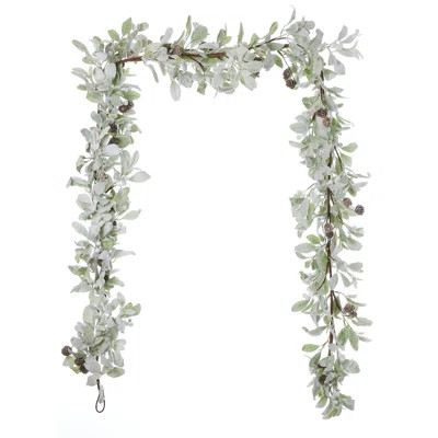 Snowy Lambs Ear and Holly Berry 9ft Garland-White | Wayfair North America