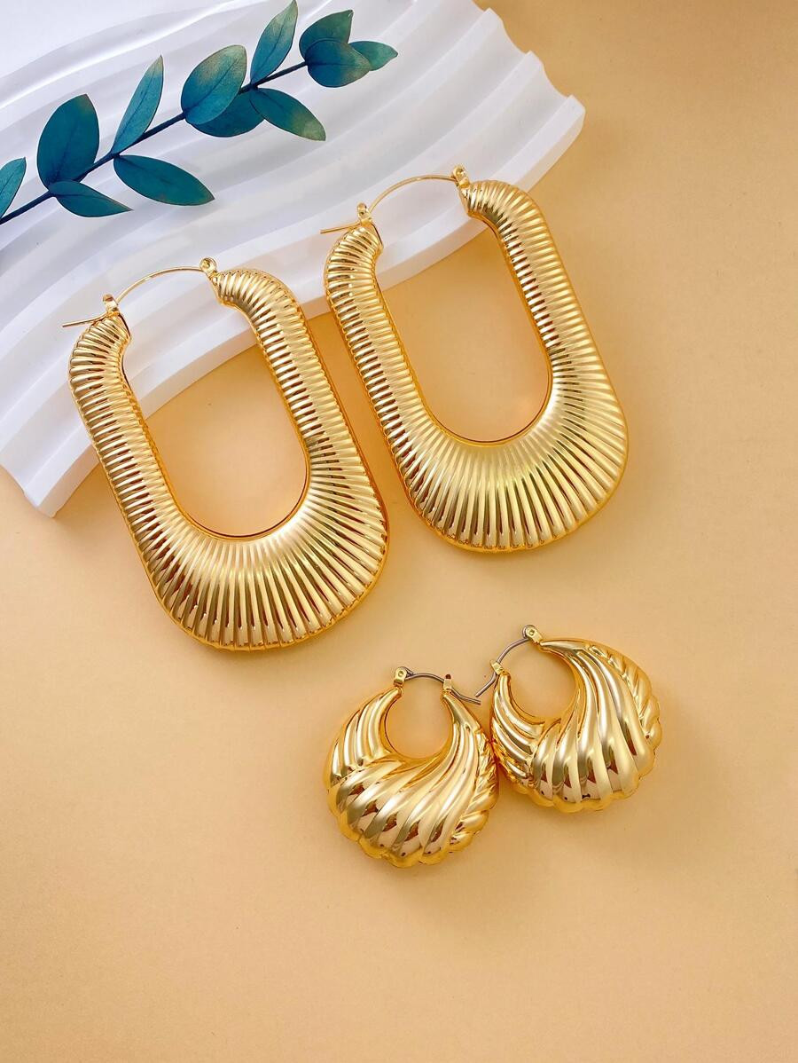 2pairs Textured Hoop Earrings | SHEIN