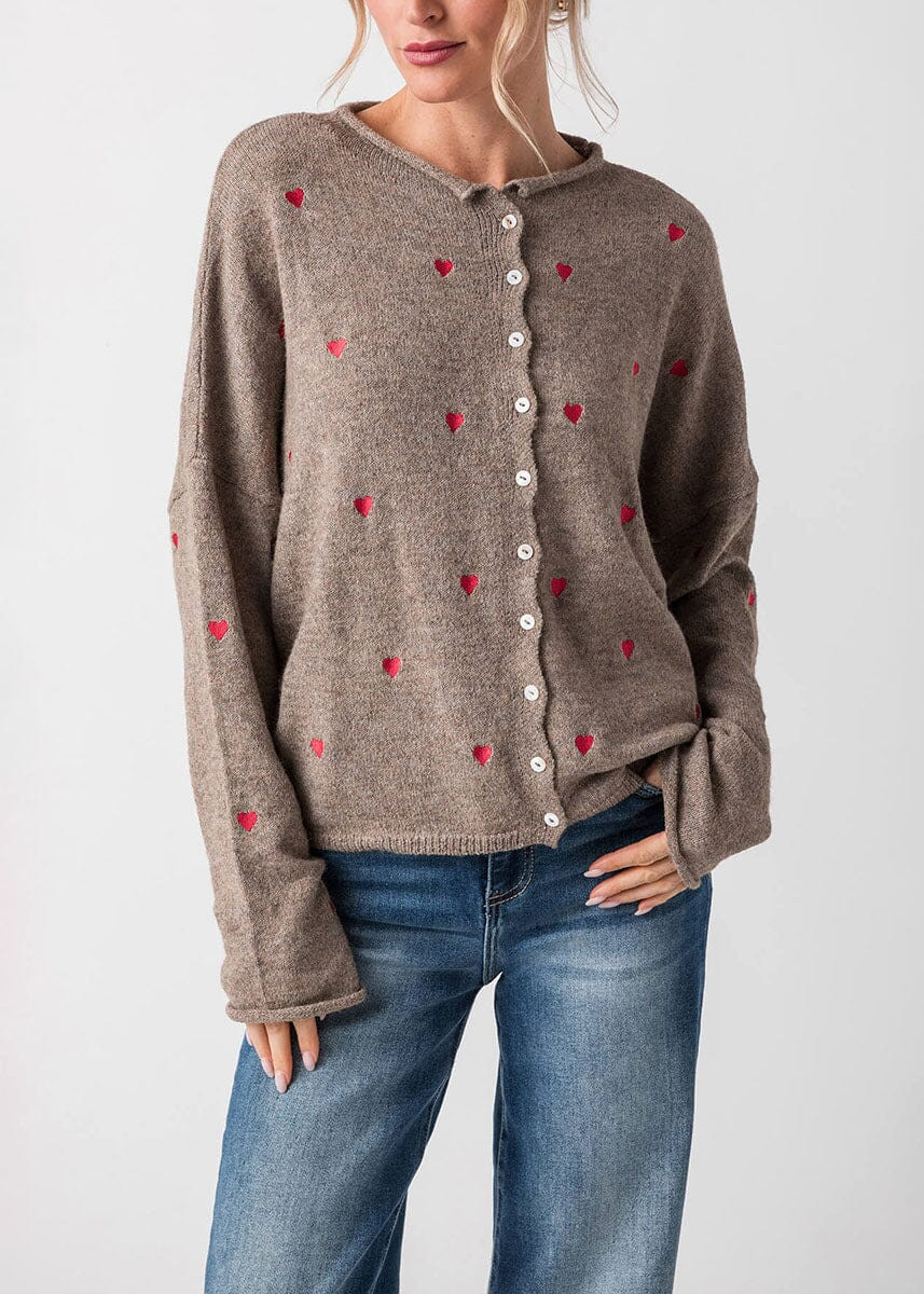 Piper Heart Cardigan - Mocha & Red M | Alice & Wonder