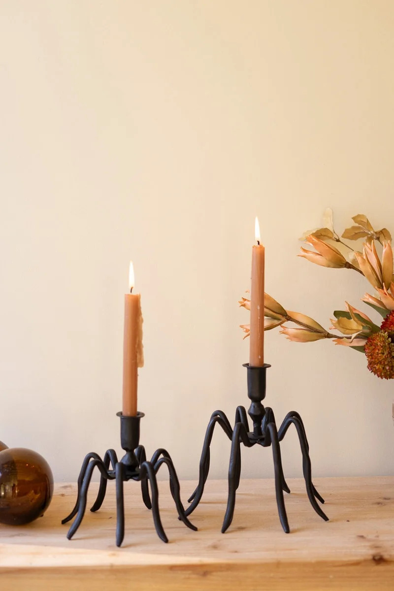 Kalalou Spider-Themed Taper Candleholders \u2013 Black Iron Decor 8.5" | Wayfair North America