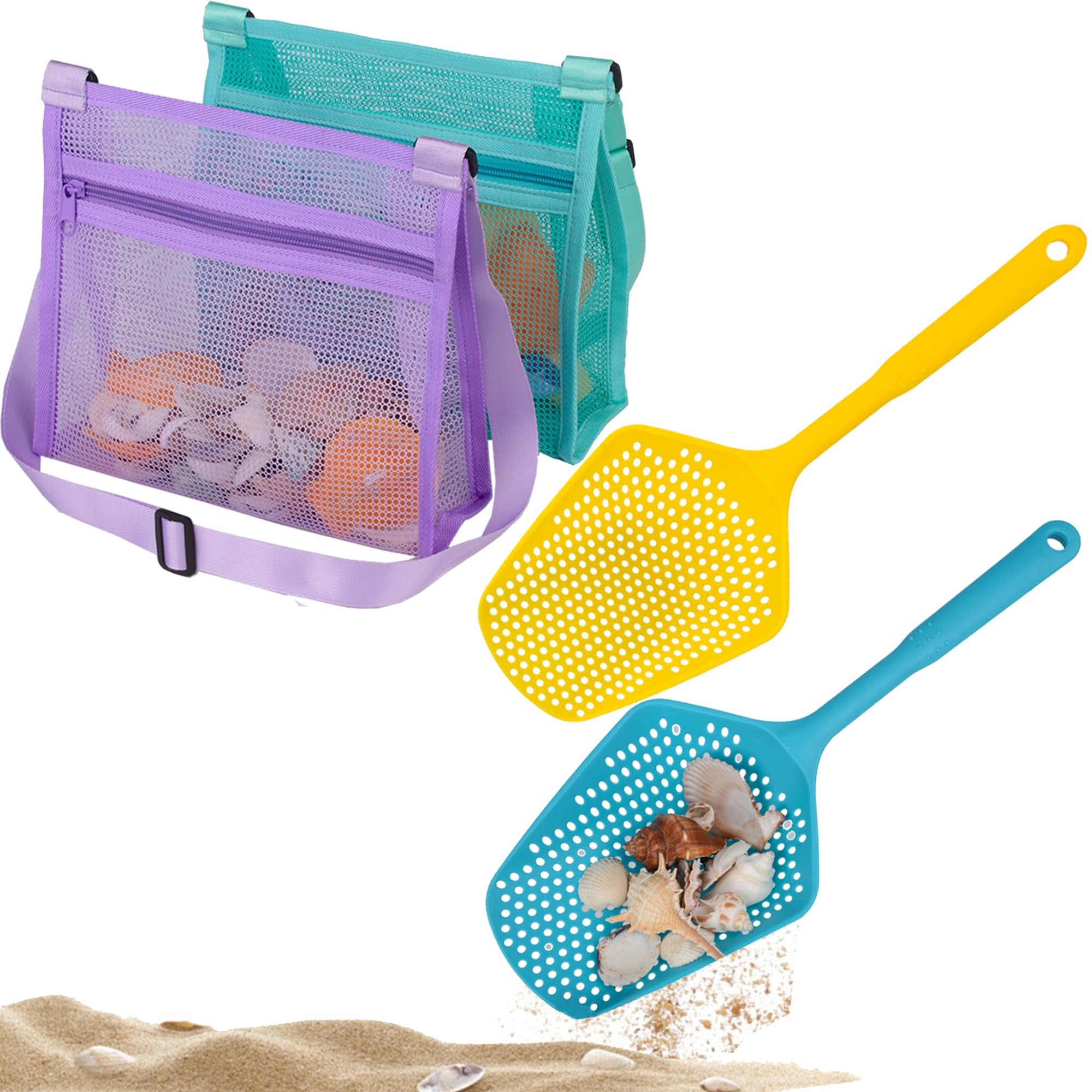 Beach Mesh Shovel with Mesh Shell Bags Kids Filter Sand Scooper for Picking Up Shells Shark Tooth... | Amazon (US)