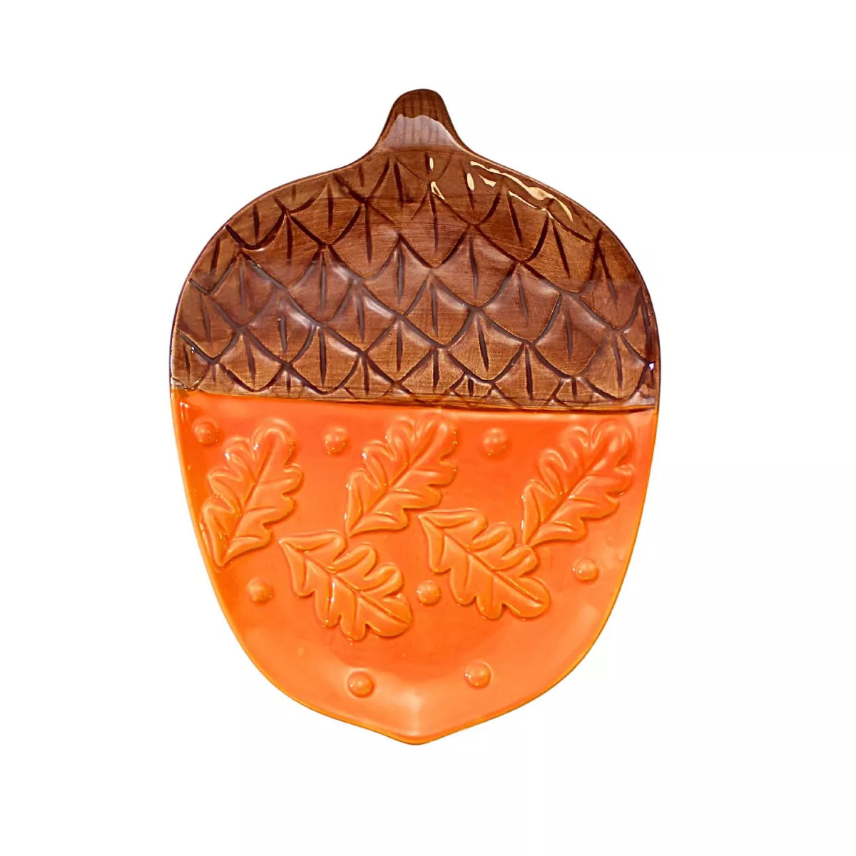 Transpac 8.25 In Patterned Acorn Plate Thanksgiving Autumn Leaves Serving Platters | Target