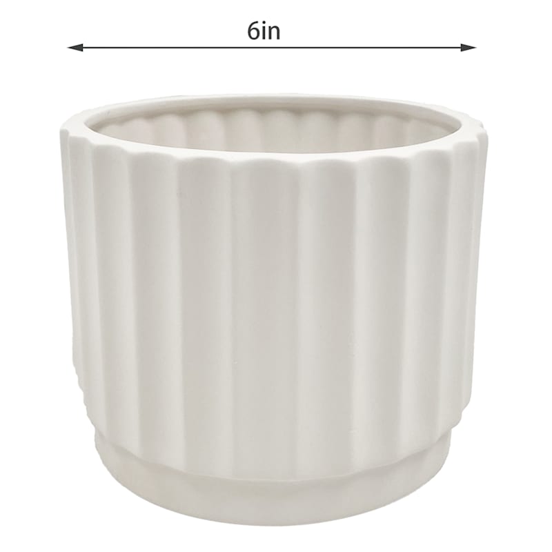 Indoor White Wave Cylinder Ceramic Pot, 6" | At Home