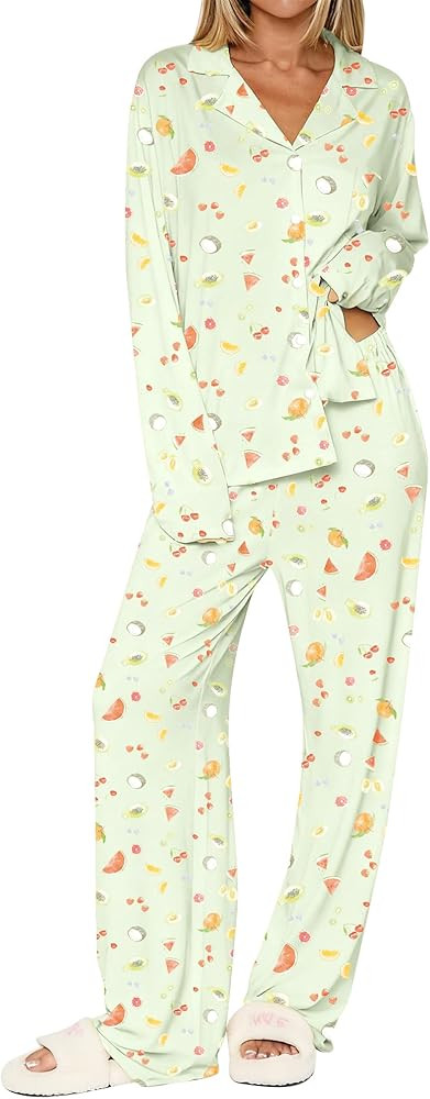 Dressmine Ladies Long Sleeve Cute Pajama Sets 2 Piece Fall Outfits Button Up Pjs Set Loungewear | Amazon (US)