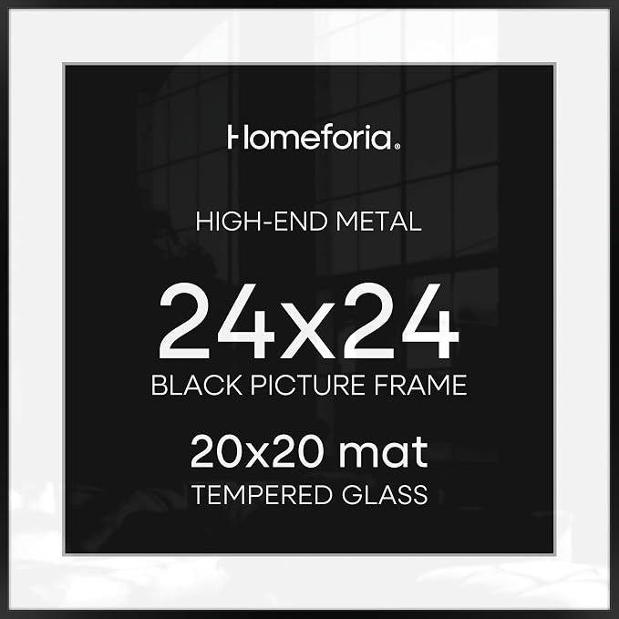 24x24 Picture Frame Black, High End Metal 24 x 24 Large Square Poster Frame Matted to 20 x 20 in ... | Amazon (US)
