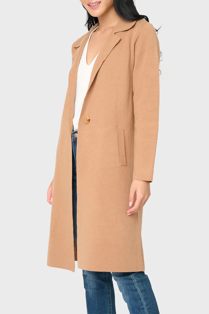 Notch Collar Double Knit Long Cardigan | Gibson