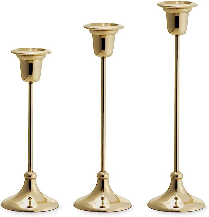 Taper Candle Holder, Set of 3 - Tall Metal Candlesticks, Brass Finish, Modern Slim Stem Design, F... | Amazon (US)