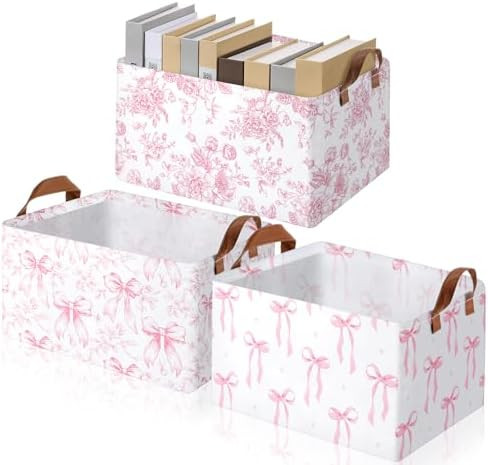 Boao 3 Pcs Pink Bow Storage Bin Coquette Collapsible Large Storage Baskets for Gifts Empty Candy ... | Amazon (US)
