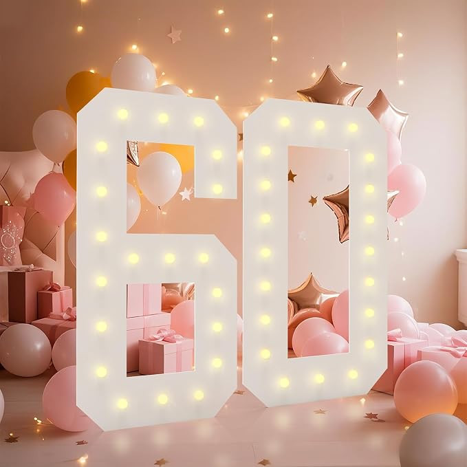 4FT Light Up Numbers, Marquee Numbers 4 Feet Tall Giant Number 60 | Easy to Assemble Mosaic Big N... | Amazon (US)