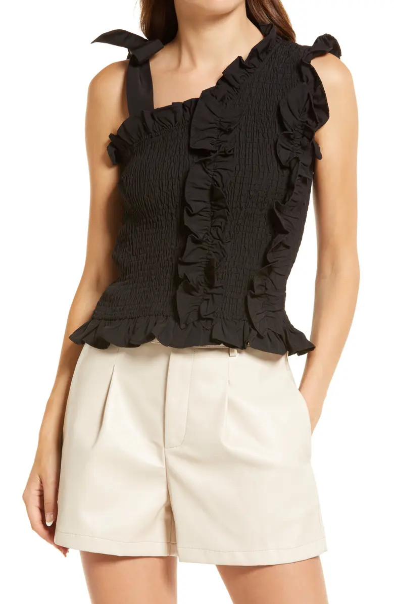 Amy Lynn Shirred Asymmetrical Tie Shoulder Top | Nordstrom | Nordstrom