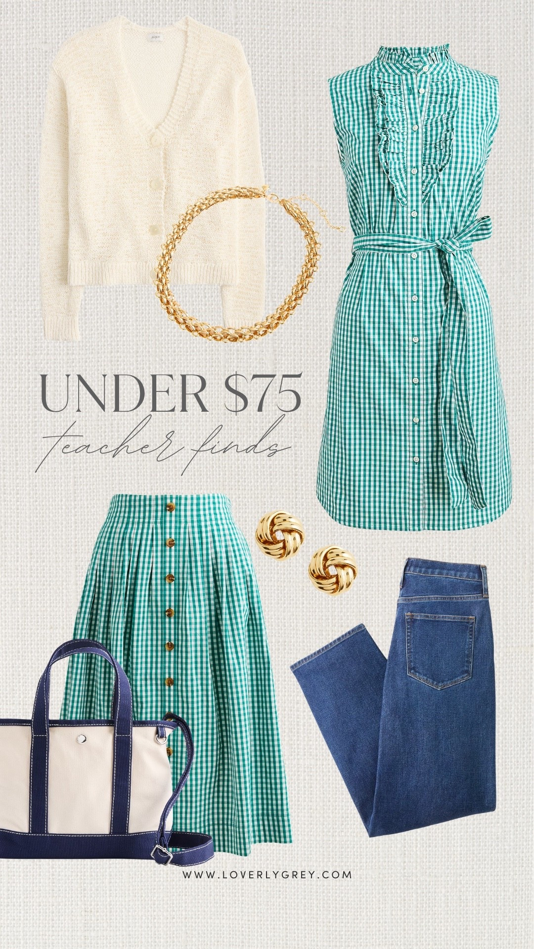Teacher outfits under $75 with gingham dresses, midi skirts, cardigans, straight-leg jeans, and everyday accessories. These affordable classroom outfits are polished, comfortable, and easy to wear all season. Great fall teacher outfit inspiration without the high price tag.

#LTKootd #LTKgrwm