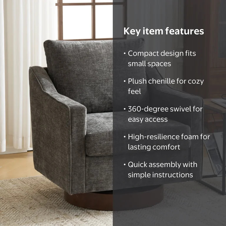 Ktaxon 360\u00b0 Swivel Accent Chair Soft Chenille Fabric Arm Chair High Resilience Cushion Ideal... | Walmart (US)