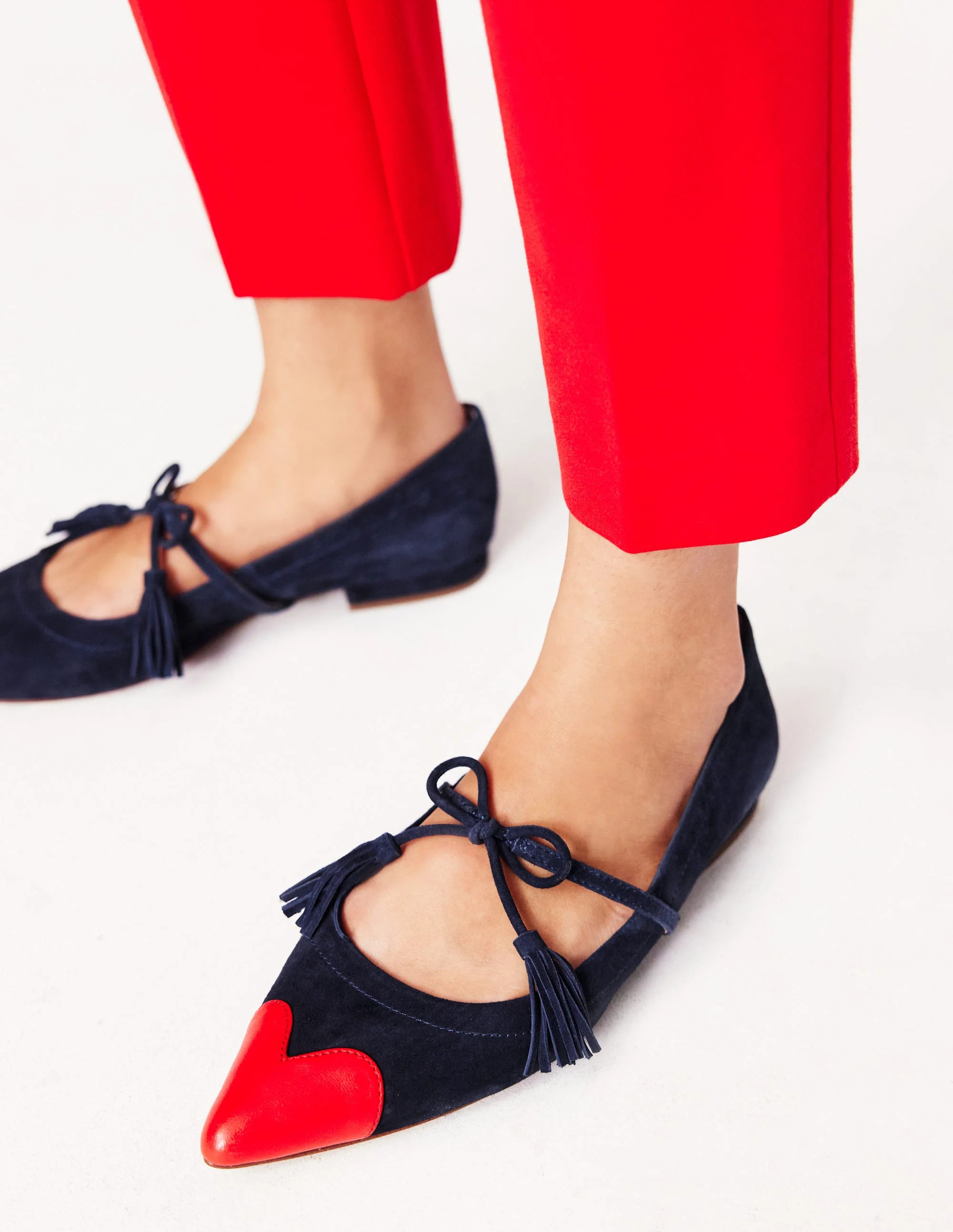 Tassel Tie Point Flat-Navy and Poppy Red | Boden (US)