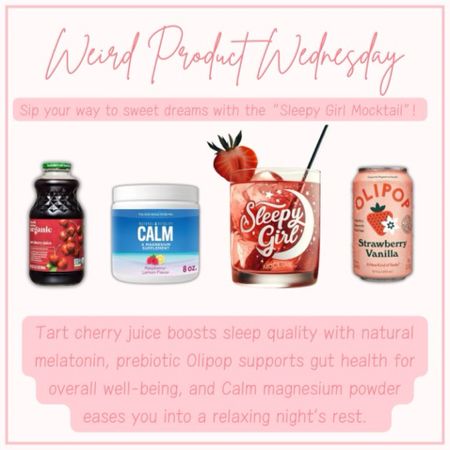 Transform your bedtime routine with the Sleepy Girl Mocktail 💤  Featuring the enchanting Olipop Strawberry Vanilla Soda, the calming powers of Calm Magnesium Powder, and the natural sweetness of tart cherry juice, this mocktail is your perfect nightcap. Swipe up to shop the ingredients and embrace peaceful nights ahead. 🌛✨ #LTKHealth #LTKHome #ShopMyMocktail #SoothingSleepSips