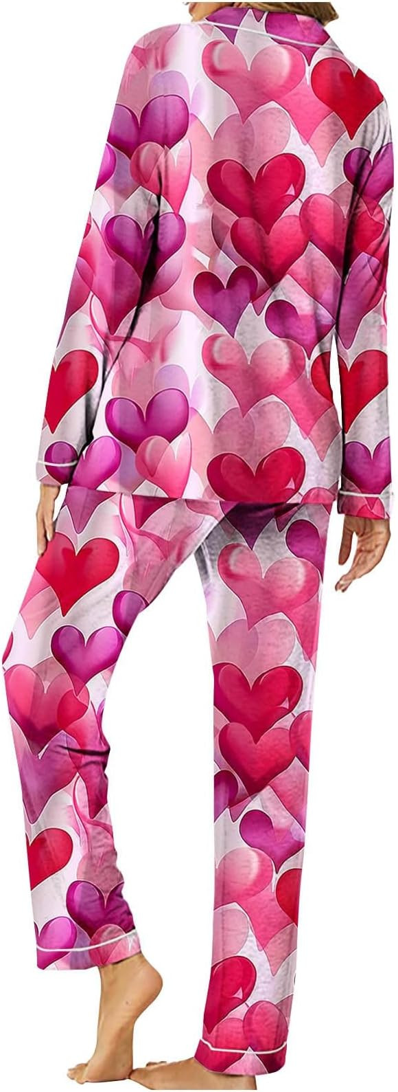 Womens Valentine's Day Pajamas Sets 2 Piece Button Down Shirt Wide Leg Pant Outfit Heart Print Ca... | Amazon (US)