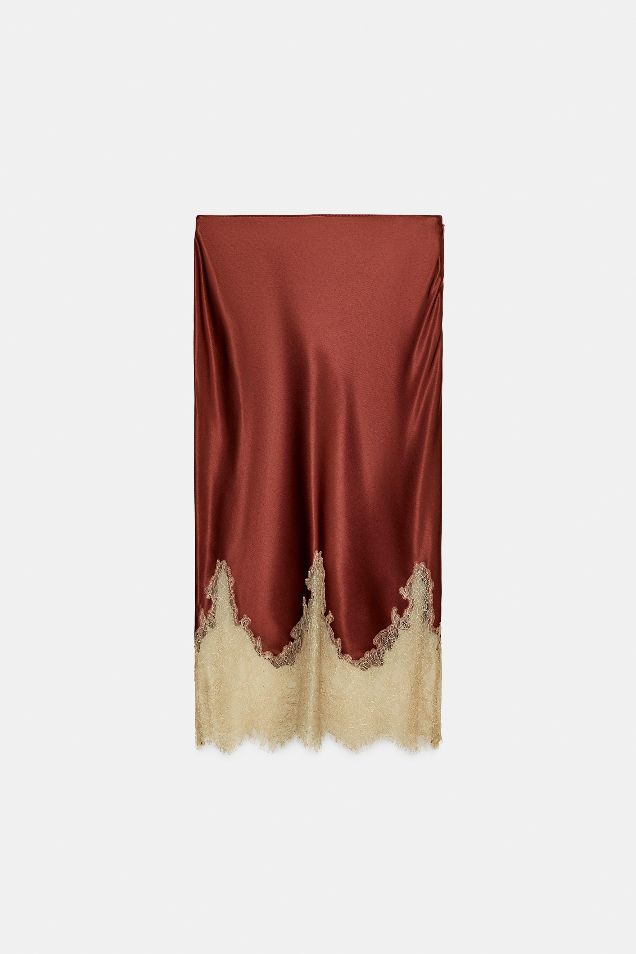 CONTRAST LACE SATIN SKIRT ZW COLLECTION | Zara US
