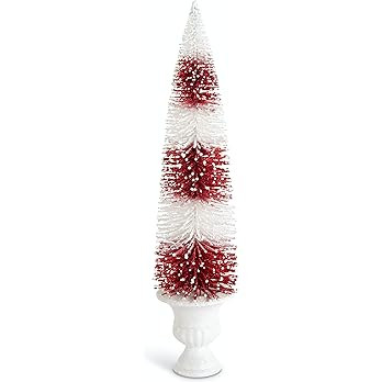 K&K Interiors Glittered White and Red Striped Bottle Brush Tree in Urn, 21.25-inch Height | Amazon (US)