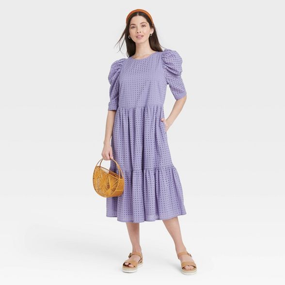 Women's Elbow Sleeve Eyelet Dress - A New Day™ | Target