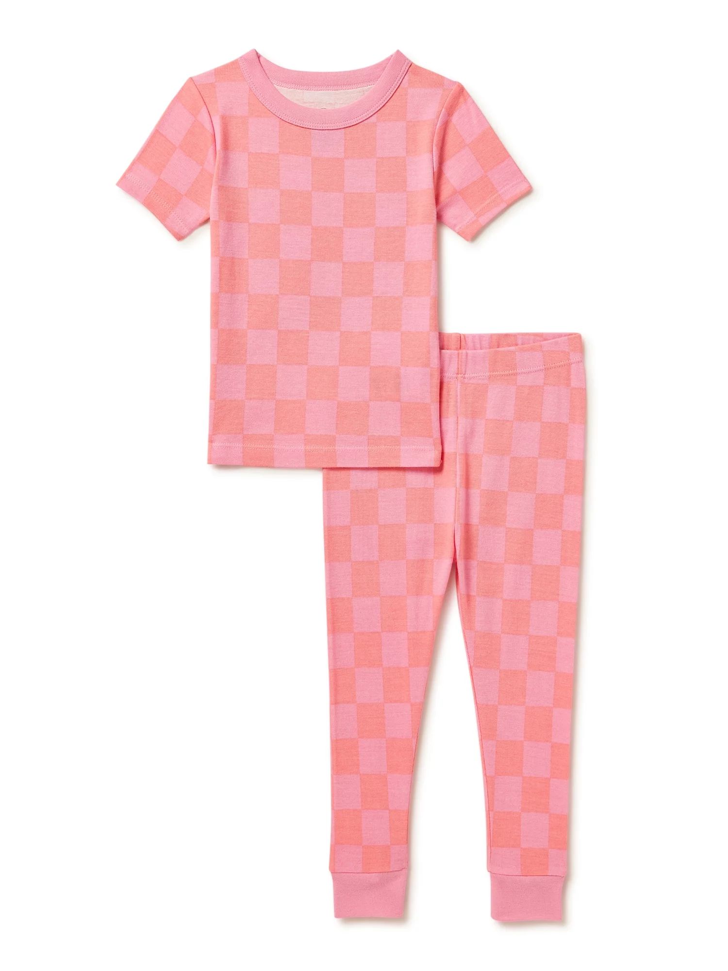 Wonder Nation Baby and Toddler Girls Cotton Tight Fit Top and Pants, 2-Piece Sleep Set, Sizes 12M... | Walmart (US)