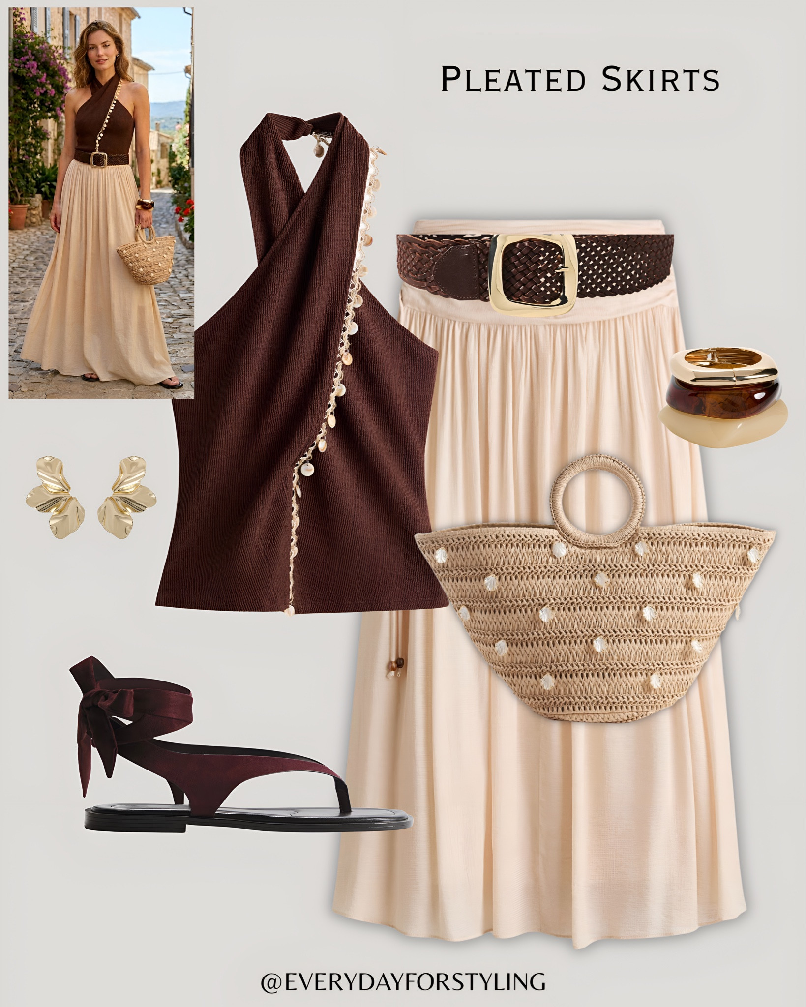 This colour combination is doing something to me and I can’t stop staring at it 🤍

pleated maxi skirt outfit, quiet luxury style, chocolate brown aesthetic, cream skirt styling, summer outfit ideas women, elegant vacation outfits, European summer fashion, woven straw bag outfit, quiet luxury women, halter top outfit ideas, brown and cream colour palette, chic summer looks, affordable luxury style, outfit inspo women, pleated skirt ideas, feminine style guide, neutral outfit styling, summer wardrobe essentials, elegant casual outfits, luxury inspired fashion
#QuietLuxuryFashion, #PleatedSkirtOutfit, #EuropeanSummerStyle, #NeutralAesthetic, #ElegantOutfitIdeas

#LTKSeasonal #LTKootd #LTKTravel