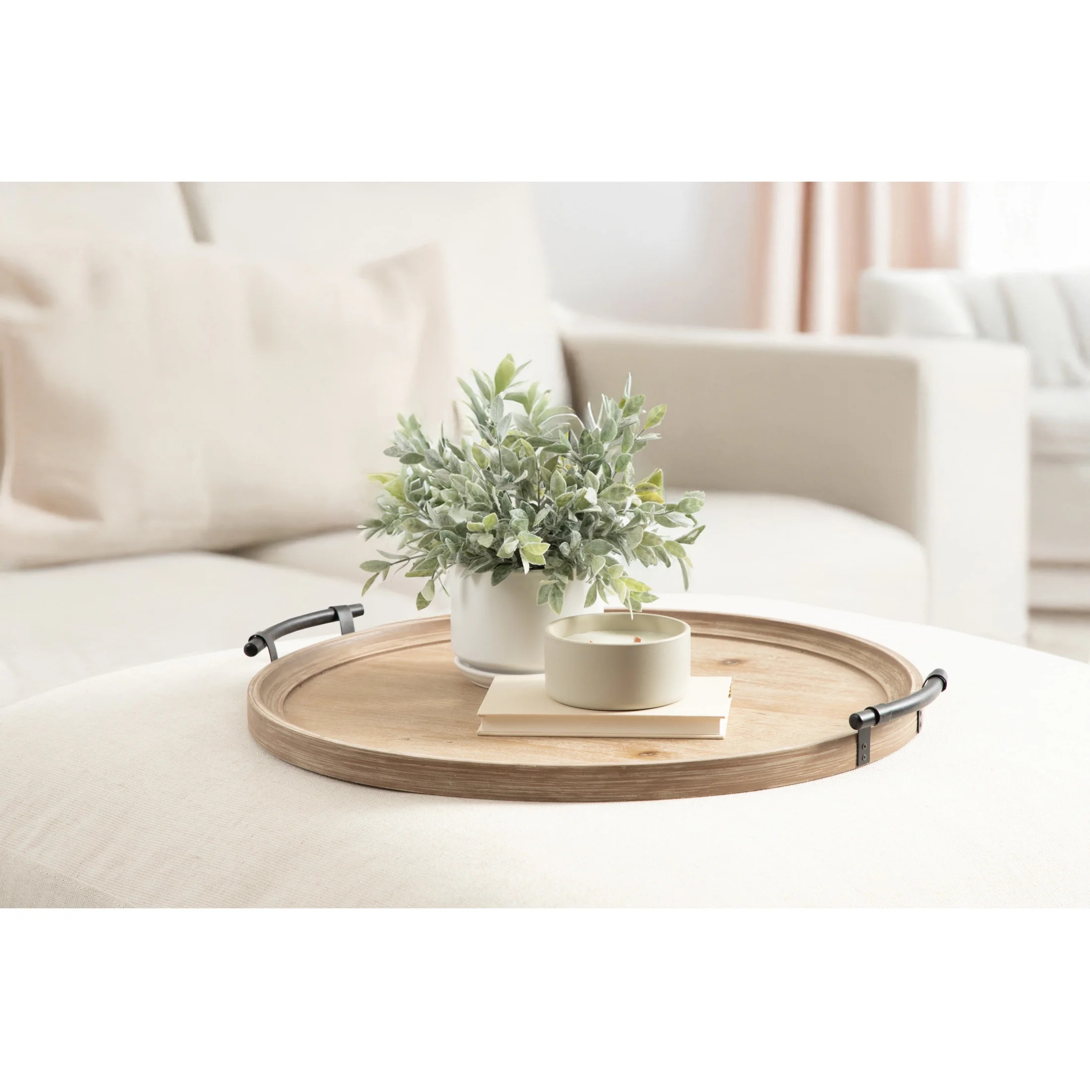 Kate and Laurel Bruillet Farmhouse Wood Round Ottoman Tray, 24 x 22, Rustic Brown, Circle Coffee ... | Walmart (US)